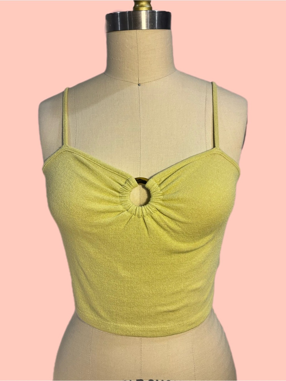 American Eagle Outfitters Yellow Ring-Front Spaghetti Strap Crop Top